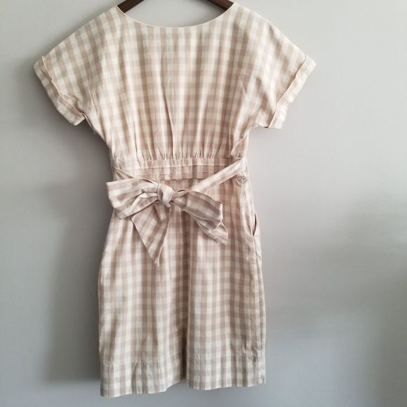 Anthropologie HD In Paris Neutral Sand Tone Checkered Mini Dress Size 2 - Picture 4 of 10